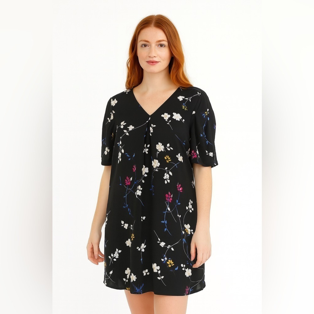 Halogen Black Puff Sleeve Midi Dress